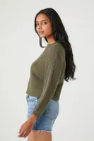 Women's Ribbed Crew Neck Sweater in Olive Small