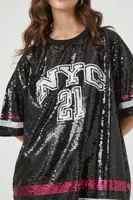 Women's Oversized New York Graphic T-Shirt in Black Large