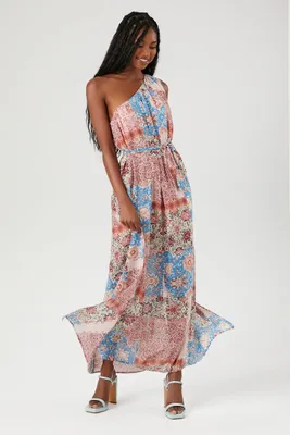 Women's Chiffon Ornate One-Shoulder Maxi Dress