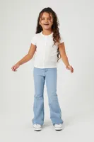 Girls Ribbed Snap-Button Shirt (Kids) in White, 7/8
