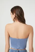 Women's Satin Sweetheart Tube Top in Blue Small