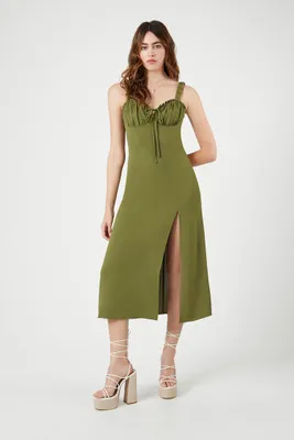 Women's Ruffle-Trim Sweetheart Midi Dress in Olive, XS