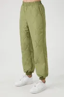 Women's Quilted Nylon Joggers in Olive Medium