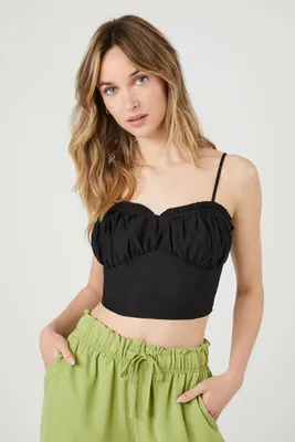 Women's Ruffle-Trim Cropped Cami in Black Medium