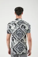 Men Ornate Print Curved-Hem Shirt