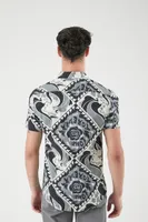 Men Ornate Print Curved-Hem Shirt Grey