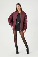 Women's Oversized Zip-Up Bomber Jacket in Wine Medium