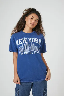 Women's Rhinestone New York Graphic T-Shirt Blue/White,