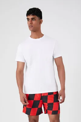 Men Checkered Swim Trunks in Red/Black Large