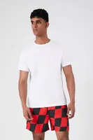 Men Checkered Swim Trunks in Red/Black Large