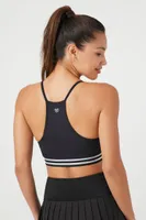 Women's Striped-Trim Racerback Sports Bra Black