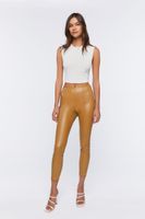 Women's Faux Leather Ankle Pants in Almond Large