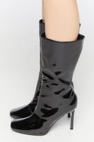 Women's Faux Patent Leather Stiletto Boots in Black, 7