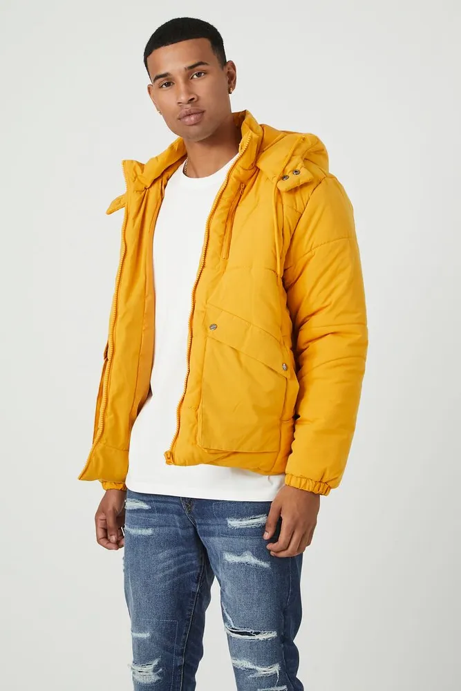 Men Hooded Puffer Jacket in Gold Large
