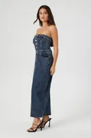 Women's Strapless Denim Midi Dress in Medium Denim, XS