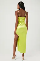 Women's Satin Asymmetrical Maxi Dress in Green Banana, XL