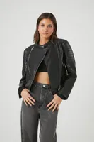 Women's Dual-Zip Faux Leather Moto Jacket in Black, XS