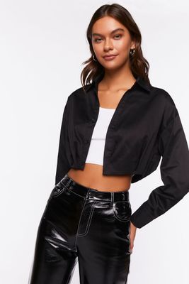 Women's Cropped Long-Sleeve Shirt in Black Small