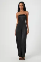 Women's Satin Strapless Wide-Leg Jumpsuit in Black Medium