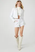 Women's Tweed Plaid High-Rise Shorts in White/Black Medium