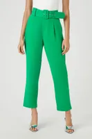 Women's Belted Straight-Leg Ankle Pants in Green, XL