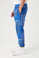 Men Paisley Print Joggers in Blue Large