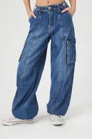 Women's Denim Wide-Leg Cargo Joggers Medium Denim,