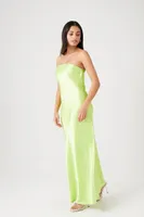 Women's Satin Strapless Maxi Slip Dress in Lime Medium