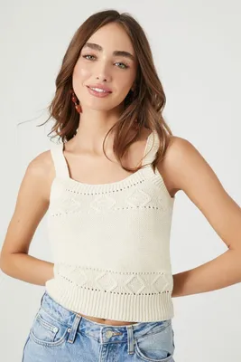 Women's Pointelle Sweater-Knit Tank Top in Cream Small