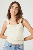 Women's Pointelle Sweater-Knit Tank Top in Cream Medium