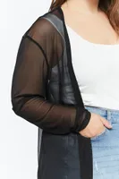 Women's Mesh Open-Front Cardigan in Black, 2X