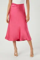 Women's Picot-Trim Satin Midi Skirt in Hot Pink Large