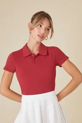 Women's Cropped Jersey-Knit Polo Shirt