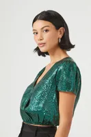 Women's Sequin Surplice Crop Top