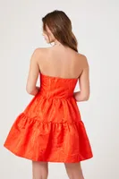 Women's Jacquard Strapless Mini Dress in Fiery Red Small