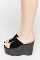 Women's Faux Patent Leather Platform Wedges in Black, 10