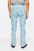 Men Happy Face Corduroy Drawstring Pants Blue