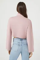 Women's Cropped Turtleneck Sweater in Pink Small