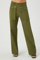 Women's Zip-Pocket Straight-Leg Pants in Olive Large