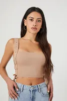 Women's Lace-Up Grommet Crop Top in Taupe Large