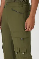 Men Zippered Mid-Rise Cargo Joggers in Olive, 30