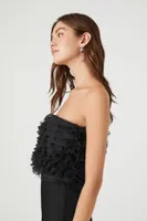 Women's Ruffle Mesh Tube Top in Black Medium