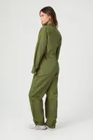 Women's Toggle Drawstring Wide-Leg Jumpsuit in Olive Small