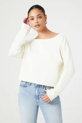 Women's Drop-Sleeve Boat Neck Sweater in Cream, XS