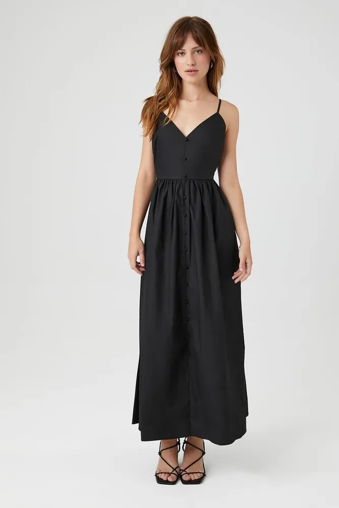 Women's V-Neck Cami Maxi Dress in Black Small