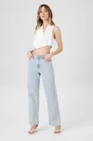 Women's Pleated Surplice Crop Top in White Small