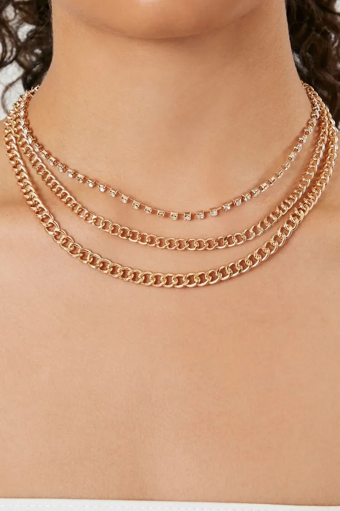 Women's Rhinestone Layered Necklace in Gold/Clear