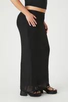 Women's Mesh Lettuce-Edge Maxi Skirt in Black, 4X