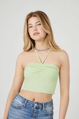 Women's Cropped Halter Top in Sage, XL