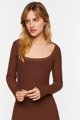 Women's Ribbed Thumbhole Bodysuit in Chocolate Medium